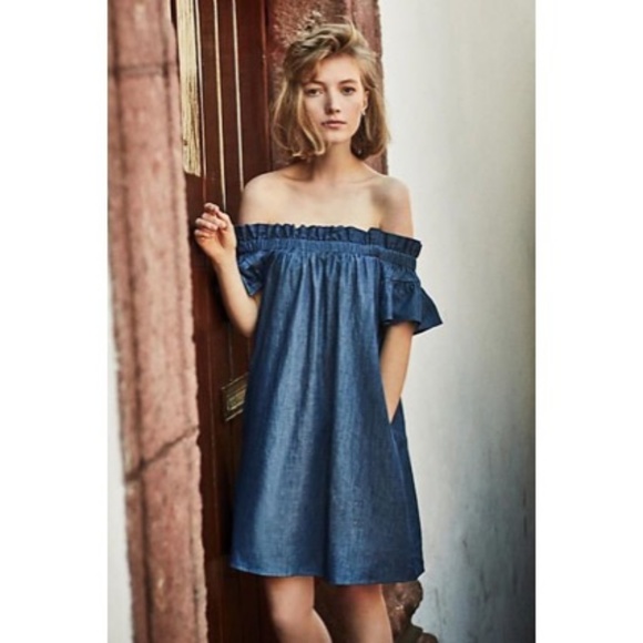 Anthropologie Chambray Off-Shoulder Dress - Picture 6 of 6